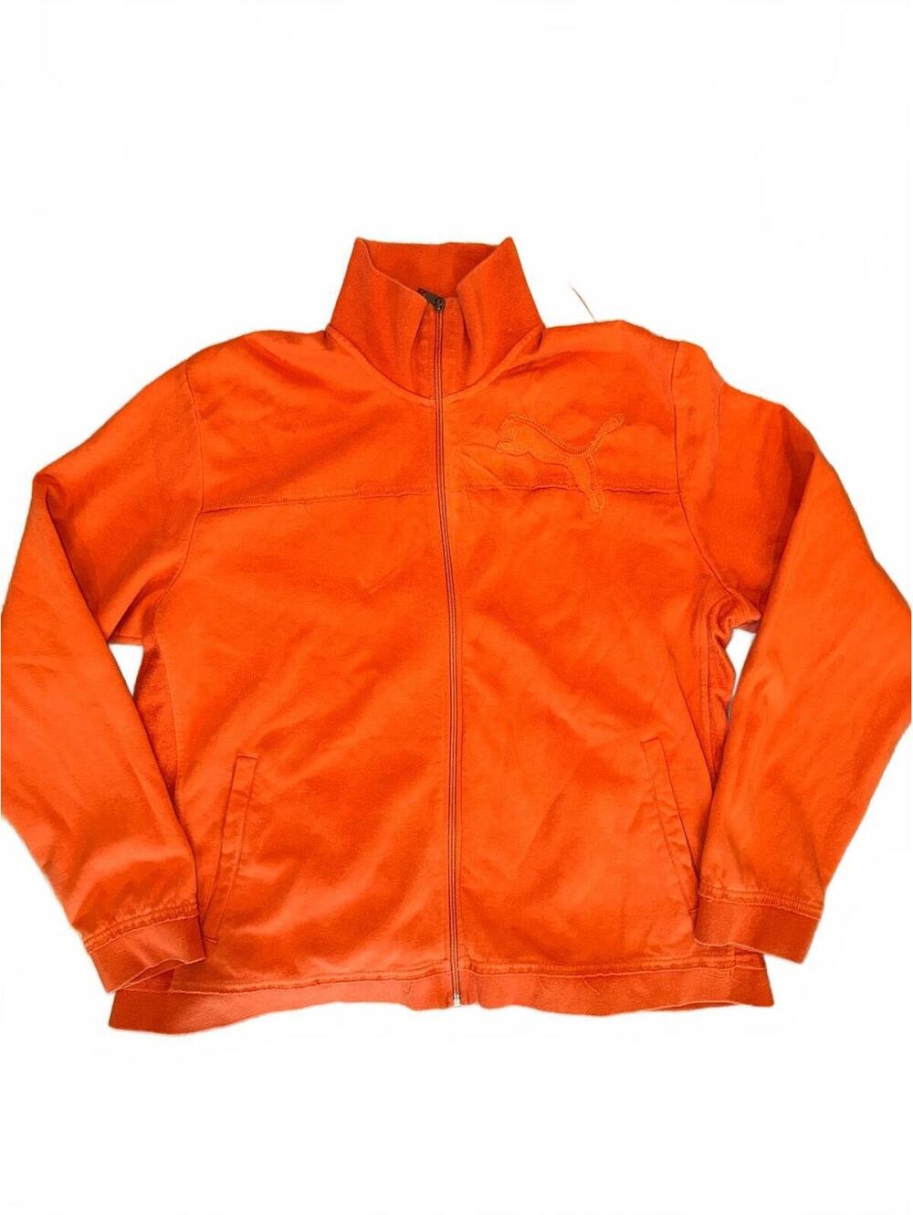 Puma Track Jacket Orange Full Zip Mock Neck Vintage Logo Size M